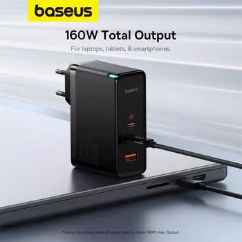 Baseus GaN5 Pro 160W цифровое быстрое зарядное устройство с двумя портами USB Type-C чёрный