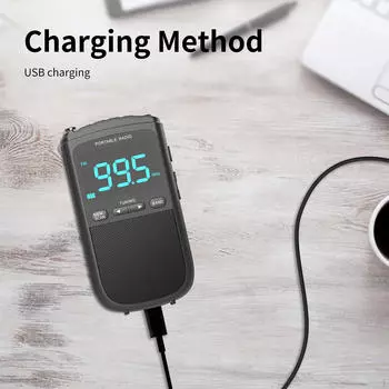 Цифровое радио маленькое карманное для пожилых темно-серое компактное мини портативное двухдиапазонное аудио