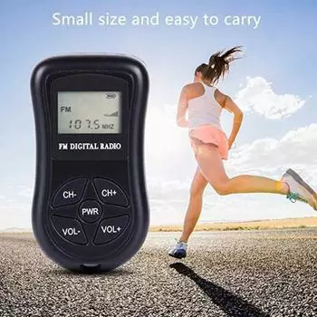 Цифровое радио с ЖК-дисплеем, питание от батареи, портативное мини-FM-радио со стереонаушниками для дома и путешествий чёрный