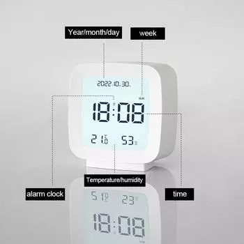 Цифровой 12/24-часовой электронный будильник с голосовым управлением, подсветкой, температурой и влажностью, ночником, настольные часы с функцией повтора сигнала чёрный