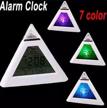 Цифровой 7 цветов, меняющий светодиодный будильник, термометр, календарь белый