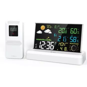 Цифровой электронный будильник с высоким разрешением и позитивным дисплеем. Термометр для помещений и улицы. EU plug белый