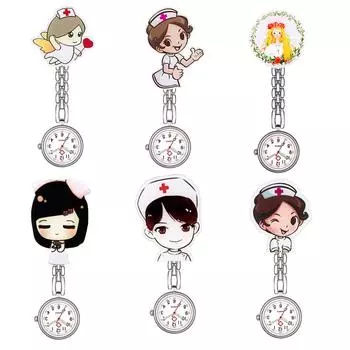 Цифровой аналоговый кварцевый клип на брелоке Медсестра Доктор Висячие светящиеся карманные часы красный