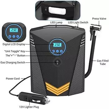Цифровой автомобильный насос для накачивания шин, воздушный компрессор, портативный воздушный насос 150PSI, 12 В постоянного тока, шнур 9 5 футов, цифровой дисплей давления и 3 адаптера клапана сопла для автомобиля/велосипеда/ 9x7x16cm