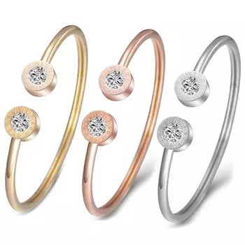 Цифровой браслет из титановой стали Женский браслет с регулируемым отверстием C-образный браслет с инкрустацией цирконом золотой