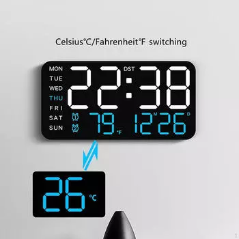 Цифровой будильник, электрические часы, 12/24 ч, диммер, универсальный настенный светодиодный стол для Black w Blue Light