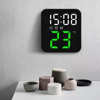 Цифровой будильник для спальни с регулируемой температурой, яркостью, голосовым управлением, тремя настенными часами с будильником, 12/24 часа