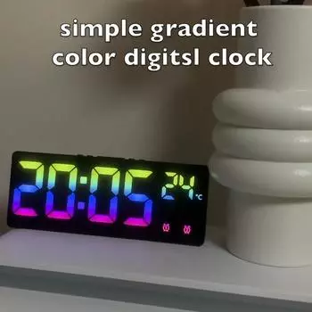 Цифровой будильник, голосовое управление, зеркало, температура, двойной будильник, часы с повтором, настольные часы, ночной режим, 12/24 ч, настольные светодиодные часы синий
