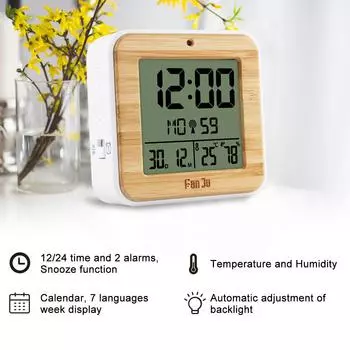 Цифровой будильник LED Двойной будильник Измеритель температуры и влажности Функция DCF Подсветка Настольные часы жёлтый