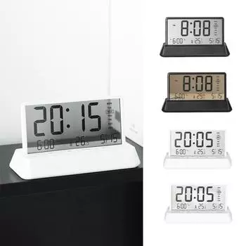 Цифровой будильник, настольные часы, большой дисплей с отображением времени, даты, недели, температуры, режим 12/24 ч, повтор сигнала transparent чёрный