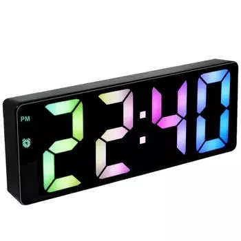 Цифровой будильник Настольные часы с питанием от USB/батарейки и цветным светодиодным экраном с дисплеем температуры Голосовое управление Style 1