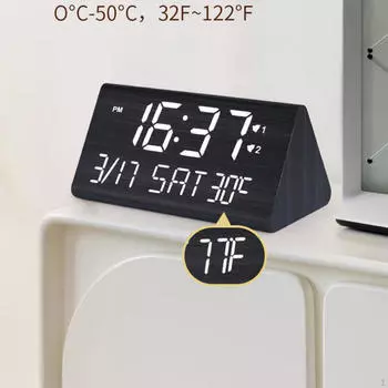 Цифровой будильник настольный светодиодный электронный для прикроватного офиса Wood Color