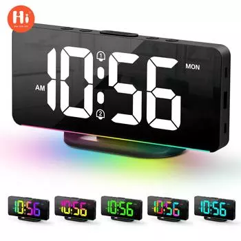 Цифровой будильник RGB с большим экраном, светодиодные часы, меняющие цвет, ночник, украшение для гостиной, спальни, офиса, электронные часы English