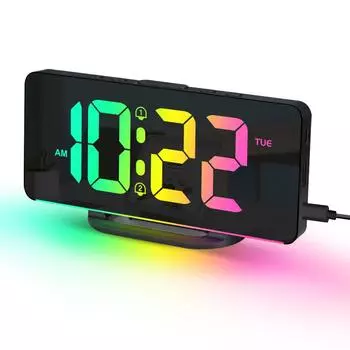 Цифровой будильник RGB с подсветкой RGB, 2 будильника, ночной режим, неограниченный повтор сигнала, настольные часы, выход 12/24 ч, зарядка через USB, светодиодные часы белый