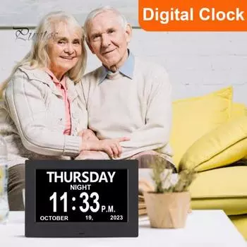 Цифровой будильник с 7-дюймовым большим дисплеем, функцией напоминания времени и функцией автоматического затемнения, универсальные цифровые часы с ЖК-дисплеем для пожилых людей чёрный