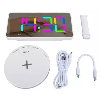 Цифровой будильник с экраном 7,3 дюйма, большим дисплеем, светодиодной подсветкой RGB 12, 24 ч, 6 уровней яркости, зеркалом, настольным светильником