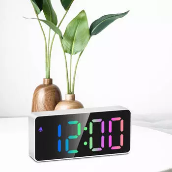 Цифровой будильник с большим экраном, настольное зеркало со светодиодами для зала Black