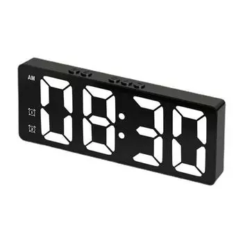 Цифровой будильник с большим экраном, голосовым управлением, календарем, датой, температурой, будильником для спальни, общежития, для студентов чёрный