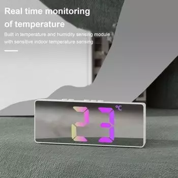 Цифровой будильник с датчиком температуры и влажности, регулировкой яркости, питанием от батареек для спальни A чёрный