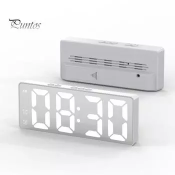 Цифровой будильник с датчиком температуры и влажности, регулировкой яркости, питание от батареек, большой светодиодный дисплей для спальни A чёрный