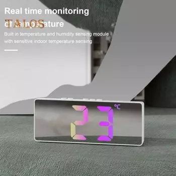 Цифровой будильник с датчиком температуры и влажности, регулировкой яркости, питание от батареек, большой светодиодный дисплей для спальни A белый