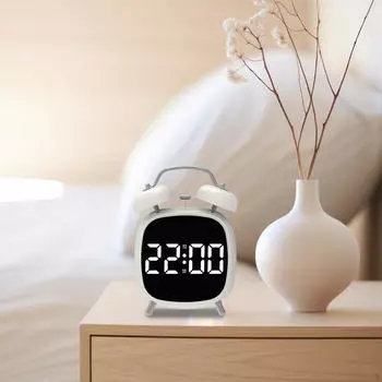 Цифровой будильник с громким звонком, большой дисплей, двойной рабочий стол для спальни, для тех, кто крепко спит белый