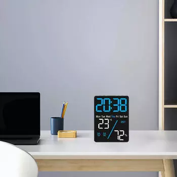 Цифровой будильник с календарем и большим дисплеем 12/24 ч. Портативный с функцией повтора сигнала 3,5 x 1 x 4,7 дюйма Blue Backlight