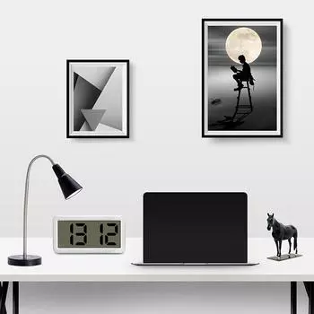 Цифровой будильник с питанием от батареек, отображение времени и даты, настольные часы с функцией повтора сигнала 12/24 ч, настенные ЖК-часы с батареей CR2032 чёрный