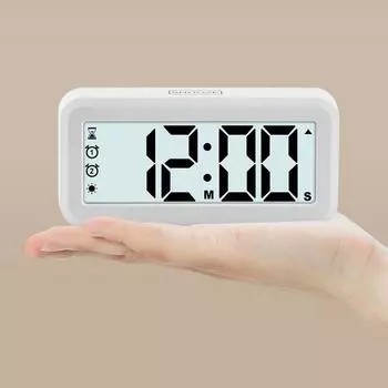 Цифровой будильник с питанием от батареек Подсветка Автоматическое затемнение Обратный отсчет времени 2 функции повтора сигнала Настольные часы 12/24 ч Магнитные ЖК-часы белый