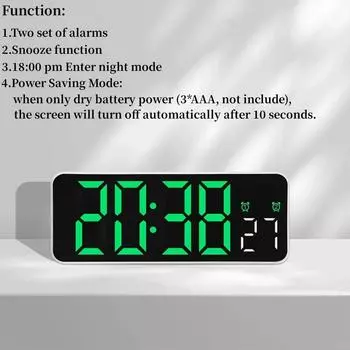 Цифровой будильник с питанием от USB Отображение даты Функция синхронизации Регулировка яркости Два набора будильников 12/24-часовой режим повтора Светодиодные часы синий