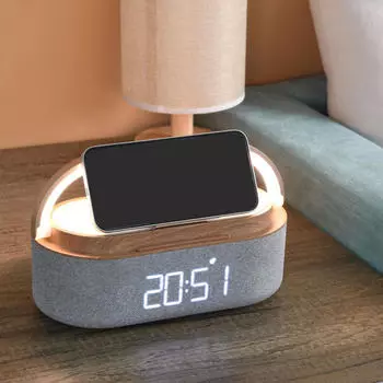 Цифровой будильник с современным креплением для телефона для гостиной, спальни, подарка на день рождения бежевый