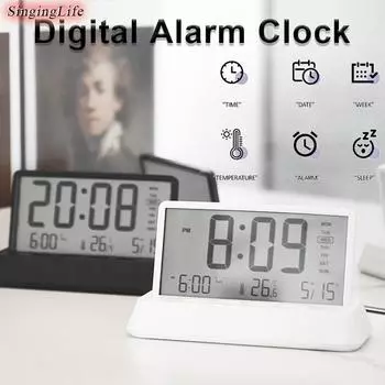 Цифровой будильник с температурой, датой, дисплеем недели, прозрачные электронные часы с функцией повтора, настольные часы для офиса и дома, декор