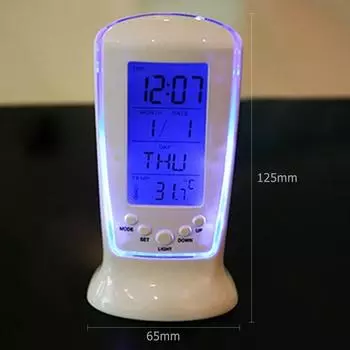 Цифровой будильник со светодиодной синей подсветкой, настольный прикроватный будильник с повтором термометра, календаря