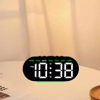 Цифровой будильник со светодиодным дисплеем, функцией даты и недели, регулируемой яркостью для спальни Green Light