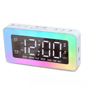 Цифровой будильник, светодиодные настольные часы с большим дисплеем, питание от USB, 8 светодиодных RGB-ночников, электронные часы для спальни
