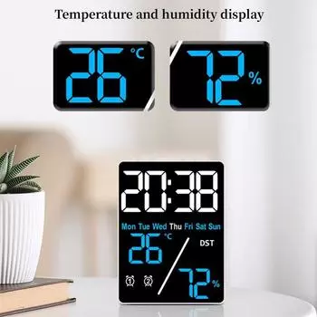 Цифровой будильник TEMP Влажность Дата Неделя Дисплей 2 будильника Повтор сигнала Электронные настольные часы 3 уровня яркости 12/24H DST Светодиодные часы