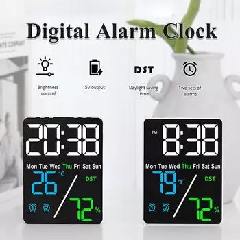 Цифровой будильник Влажность Температура Дата Дисплей Регулировка яркости Функция зарядки Настольные часы Домашний офис Декор