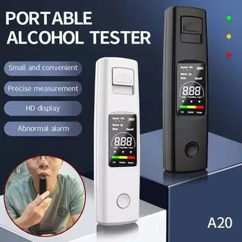 Цифровой детектор алкоголя, алкотестер, профессиональный полицейский ЖК-дисплей, тест на вождение в нетрезвом виде, портативный алкотестер белый