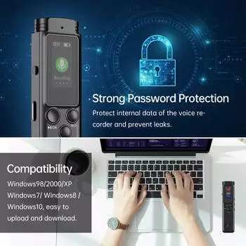 Цифровой диктофон на 16 ГБ, активируемая голосом аудиозапись, шумоподавление с воспроизведением музыки в формате MP3 8GB