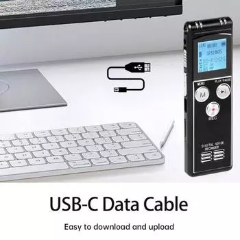 Цифровой диктофон Yousheng с поддержкой нескольких языков, светодиодным экраном и скоростью записи звука 1536 кбит/с, диктофоном, записывающим устройством 32GB чёрный