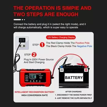 Цифровой дисплей экран интеллектуальное зарядное устройство для аккумулятора ЕС вилка подходит для свинцово-кислотных аккумуляторов зарядное устройство для автомобиля/мотоцикла 12V6A красный