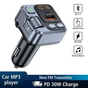 Цифровой дисплей Bluetooth 5.1 FM-передатчик автомобильный MP3 стерео музыкальный плеер 30 Вт автомобильный Bluetooth-приемник PD USB-C быстрое зарядное устройство 3,5 мм Aux Handsfree T16