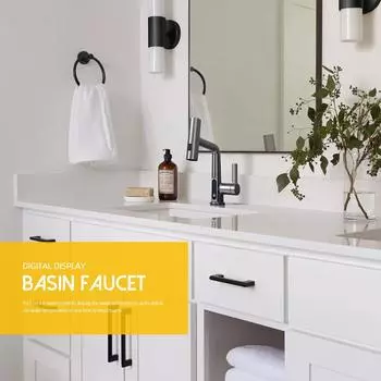 Цифровой дисплей кран матовый золотой кран для раковины горячий и холодный выдвижной смеситель водопад вода 3-ходовой кран для мойки монтируется на бортике