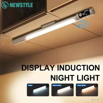 Цифровой дисплей ночник датчик движения перезаряжаемый регулируемый 3 цвета освещение шкафа для кухни шкафа спальни With Digital Display белый