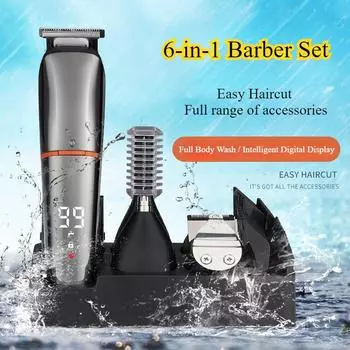 Цифровой дисплей Power Multifunction Six-in-one Barber Electric Hair Clipper чёрный