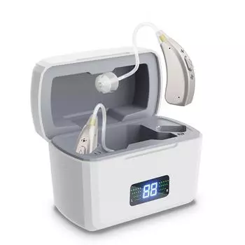 Цифровой дисплей с экраном Высокоэффективное шумоподавление Профессиональная версия Беспроводной внутриушной 16-канальный многорежимный цифровой слуховой аппарат серебряный