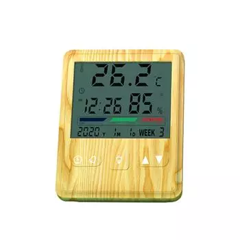 Цифровой дисплей с текстурой дерева, интеллектуальная подсветка, электронный измеритель температуры и влажности в помещении, будильник, календарь