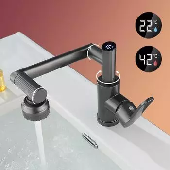 Цифровой дисплей, светодиодный смеситель для раковины, водопроводный кран для ванны, поворот на 360 градусов, смеситель для ванной комнаты с одной пластиковой ручкой, смеситель для раковины, горячая и холодная вода
