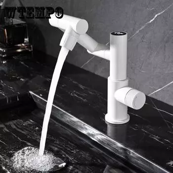 Цифровой дисплей, светодиодный смеситель для раковины, вращение на 360°, многофункциональный латунный смеситель для ванной комнаты, кран для раковины, кран для горячей и холодной воды, кухонный смеситель белый