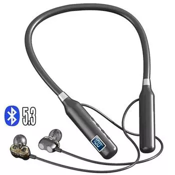Цифровой двойной динамический сабвуфер с четырьмя динамиками Bluetooth-гарнитура MP3-плеер Bluetooth 5.3 Спортивные наушники с креплением на шее Светодиодный дисплей мощности